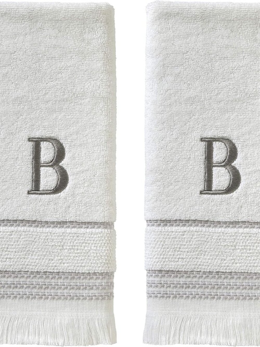 Casual Monogram Hand Towel Set-2pc, Embroidered B, White